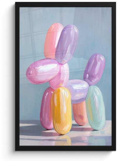 Poster in lijst - Fotolijst 40x60 cm - Posters - Dier - Ballon - Pasteltinten - Glanzend - Posterlijst zwart - Decoratie - Wanddecoratie woonkamer - Muurdecoratie slaapkamer