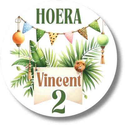 Gepersonaliseerde jungle verjaardag stickers met naam en leeftijd - Leeuw - 20 stuks - 4 cm