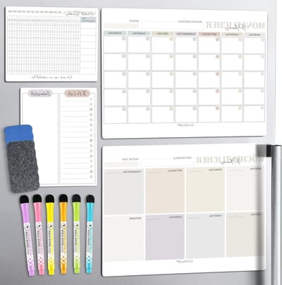 4 Stuks Magnetische Wekelijkse Planners - Wasbare Maand- en Wekelijkse Planner met Gewoontetracker en Takenlijst - Ideaal voor Gezinsorganisatie en Koelkastgebruik
