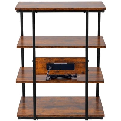 4-Laags AV Media Console met Stekkerdozen Houten Hoek TV-meubel met LED
