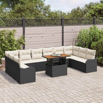 vidaXL - Tuinbank - Set - 11 - st - 10-Aantal - zitplaatsen - Zwart - en - crème