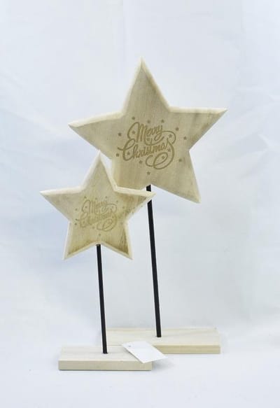 ZoeZo Design - Kerstdecoratie - 4 stuks - kerstster - kerst - met tekst - Merry Christmas - set van 4 - hout