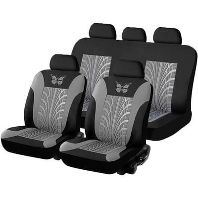Algemene Autostoelhoezenset Universeel Vlinderpatroon Borduurwerk Autostoelhoes Volledige Set Interieur 1 grijs