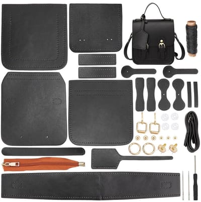 Dailygoods - WADORN Knutselset voor schoudertassen van leer, schoudertas van PU-leer, materialen voor naaipatroon, handtas, voor dames, 17 x 16 x 7 cm (zwart)