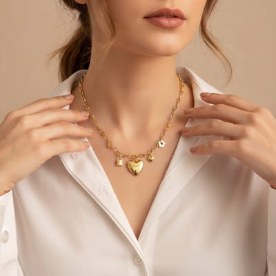 Oorbellen met Acryl Hartjes Kralen - Gouden Creolen Dames met 3 Bruine Hartjes