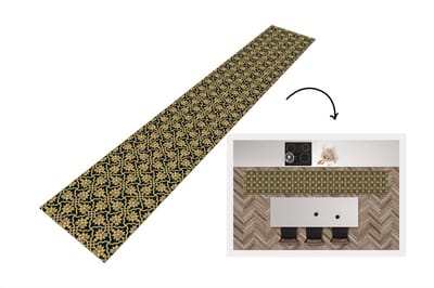 Keukenloper - Loper keuken - Bloemen - Zwart - Goud - Patronen - 300x50 cm - Keukenloper vinyl