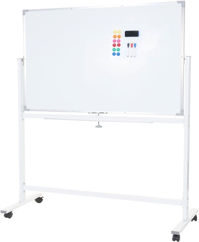 Whiteboard MCW-C85, magnetisch memobord prikbord, verrijdbaar oprolbaar incl. accessoires ~ 150x100cm