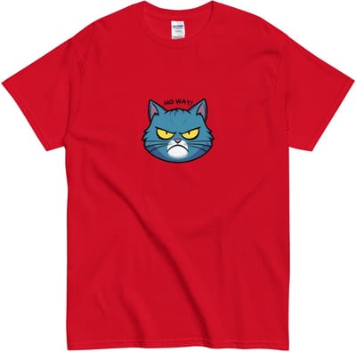 No Way! Cartoon Cat Dierenprint - Humoristisch T Shirt Cadeau - Vrouwen Mannen - Rood - S