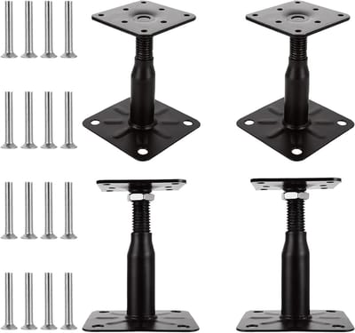 In hoogte verstelbare paaldragers 4 stuks, verzinkt staal, schroeven, 100-150 mm - terrassen, omheiningen, beton