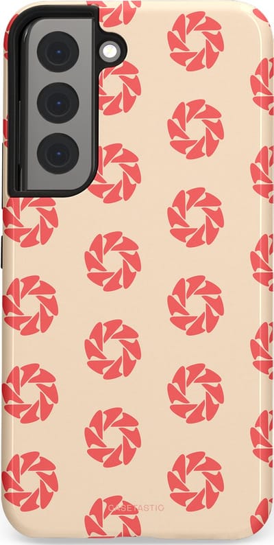 Casetastic hoesje geschikt voor Samsung Galaxy S22 - Dubbellaagse bescherming - Peach Bloem Cirkels - Fashion Case - Crème Koraal Perzik