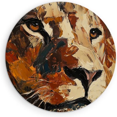 Saammp Muurcirkel Hout - Leeuw - Abstract - Afrika - Kinderkamer - Dieren - penseelstreken - Ø 90 - Wandcirkel - Wanddecoratie Cirkel - Muurdecoratie Woonkamer - Slaapkamer decoratie - Rond Schilderij