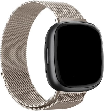 Strap-it Luxe Milanese band - Milanees bandje geschikt voor Fitbit Versa 3 / Fitbit Sense - sterrenlicht - Maat: Maat L