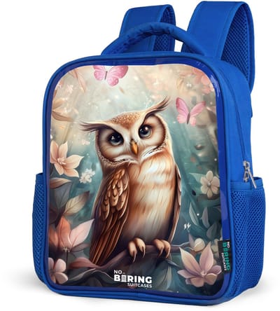 NoBoringSuitcases.com® - Rugzak blauw - Schooltas jongens - Uil met vlinders in mystiek bos - Kinder rugtas jongen - Boekentas kind - Kinderrugzak voor school - Schoolrugzak