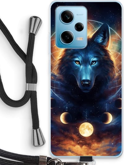 Case Company® - Hoesje met koord geschikt voor Xiaomi Redmi Note 12 Pro 5G hoesje met Koord - Wolf Dreamcatcher - Telefoonhoesje met Zwart Koord - Bescherming aan alle Kanten en Over de Schermrand