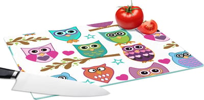 Glazen Snijplank - 39x28 - Design - Uilen - Dieren - Snijplanken Glas