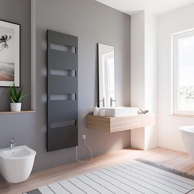 Schulte TURIN - elektrische designradiator - 60 x 170 cm - antraciet - handdoekdroger - continustroom aansluiting rechts - 600 Watt