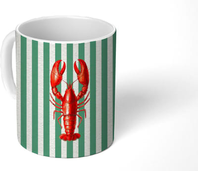 Mok - Koffiemok - Kreeft - Strepen - Realistisch - Zomers - Mokken - 350 ML - Beker - Koffiemokken - Theemok