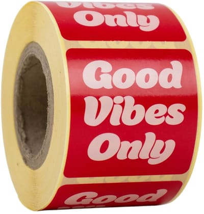 Cadeau stickers - 500 stuks - 'Good vibes only' assorti Roze-Rood 50mm - Stickers volwassenen - Sluitstickers - Sluitzegel - Ronde stickers op rol