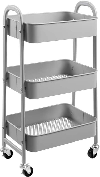 Unyqoos ® Multifunctionele Metalen Opbergwagen met Drie Etages en Vergrendelbare Wielen voor Huis en Kantoor