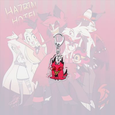 Porte-clés Acrylique Anime Chat pour Hazbin Hotel Charlie Morningstar Vaggie Angel Dust Alastor Husk Niffty 3 Vees Lucifer Morningstar white