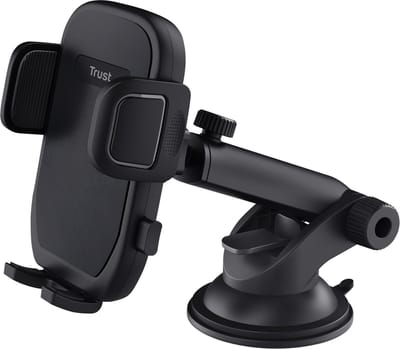 Trust Runo Telefoonhouder - Telefoonhouder voor in de auto - Met bevestiging op voorruit - Sterke zuignap met kleefgedeelte - Zwart