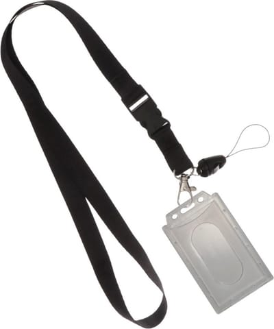 Fako Bijoux - Zwart Keycord + Pashouder Soft Plastic - Sleutelkoord - Badgehouder - 51cm - 20mm - Zwart