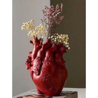 Hartvormige Hars Vaas, Creatieve Huisdecoratie Ornamenten, Gotische Hart Orgaan Ontwerp Ambachten, Retro Decoratieve Bloemenstandaard Red