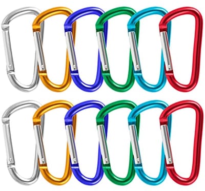 24 Stuks D-Vormige Karabijnhaken Sleutelhangers - Aluminium Clips - 7.5Cm/3 Inch