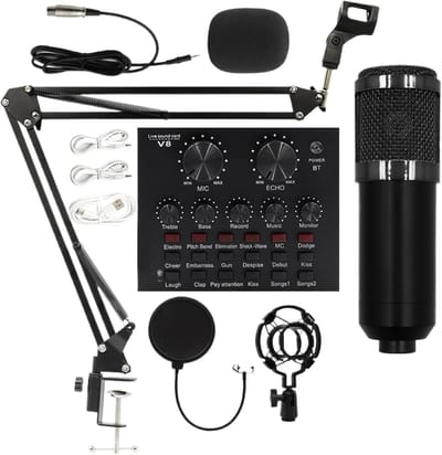 Live Streamingset - Opname Apparatuur - Voice-overs - Cardioïde Ruisonderdrukking - Giekarm - Zwart