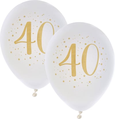 Santex verjaardag leeftijd ballonnen 40 jaar - 16x stuks - wit/goud - 23 cm - Feestartikelen
