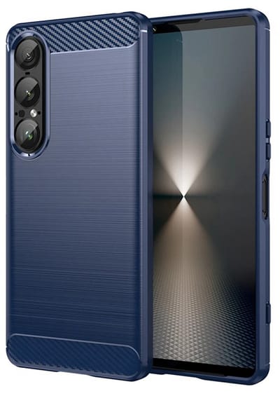 MobyDefend Hoesje - Geschikt voor Sony Xperia 1 VII - TPU Backcover - Geborstelde Metaal & Carbon-Look - Blauw