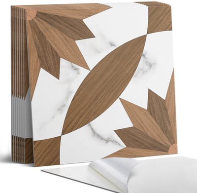 Coloray Plaktegels - Geometrisch patroon met hout Portugese Tegels - 30 cm x 30 cm - Bruin Plaktegels - 9 stuks - Vierkant PVC Tegels - Plaktegels Keuken - Zelfklevende Vloertegels - Vinyl Tegels - Zelfklevende Tegels