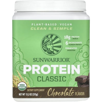 Sunwarrior, plantaardig, klassiek proteïnepoeder, chocoladesmaak, 370 gram (375 gram)