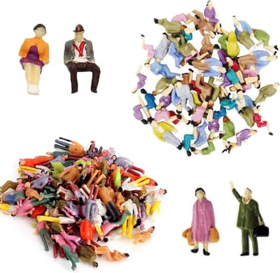 60 Stuks Miniatuur Spoorwegfiguren, Geverfd, Zittend en Staand, Diverse Houdingen, H0 1:87 Figuren voor Modelspoorbouw