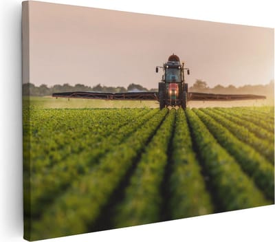 Artaza Canvas Schilderij Tractor - 60x40 cm - Wanddecoratie Landbouw - Muurdecoratie Boerenland - Schilderijen Op Canvas Zonsondergang