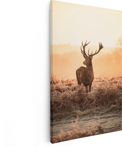 Artaza Canvas Schilderij Hert - 80x120 cm - Groot - Wanddecoratie Gewei - Muurdecoratie Zonsopgang - Schilderijen Op Canvas Natuur