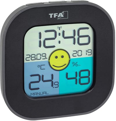 Digitale Thermohygrometer - Klimaatmeter Weerstation - Binnenklimaat Monitoren - Smiley Comfort Indicator - 8.8 x 8.8 cm - Wit