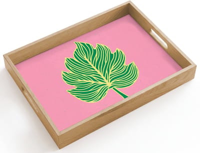 Dienblad hout 40x30 cm - Schootdienblad - Blad - Groen - Illustratie - Minimalistisch - Borrelplank rechthoek - Plateau dienbladen