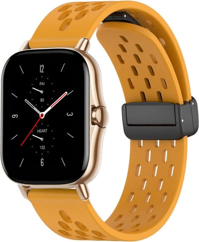 Siliconen bandje - geschikt voor Amazfit GTS / GTS 2(E) / GTS 2 Mini / GTS 3 / 4 (Mini) / Bip (S) / Bip U (Pro) / Bip Lite / Bip 3 (Pro) / GTR 42 mm / Pop (Pro) / Active (2) - okergeel