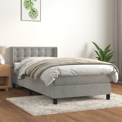 vidaXL - Boxspring - met - matras - fluweel - lichtgrijs - 80x200 - cm