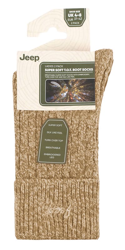 Dames Turn Cuff Sokken | Jeep | Wandelsokken Vrouwen, Comfortabele Performance Polyester Sokken - Taupe / Crème