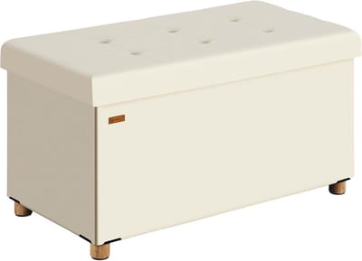 Opbergbank Fluweel - Zitbank Kist - Woonkamer Slaapkamer - Opvouwbaar Ontwerp - 76 cm Breed - Creme