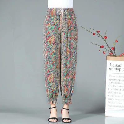 WTEMPO Zomer Dames IJszijde Bloemenprint Joggingbroek Hoge Elastische Taille Stretch Leggings Dansen Wandelbroek XL groen