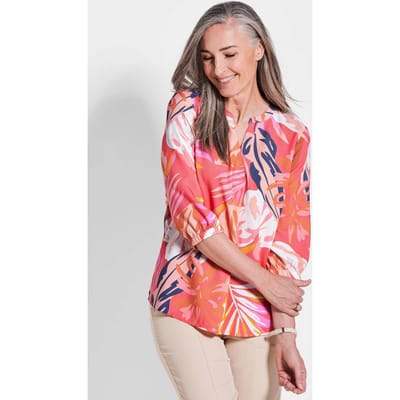 Gedessineerde blouse met elastische boorden - koraalrood / gedess. - Gr. 42 van Goldner Fashion
