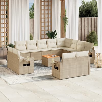 vidaXL - 13-delige - Loungeset - met - kussens - poly - rattan - beige