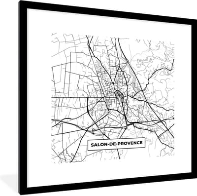 Fotolijst incl. Poster Zwart Wit- Frankrijk - Plattegrond - Stadskaart - Kaart - Salon-de-Provence - Zwart wit - 40x40 cm - Posterlijst
