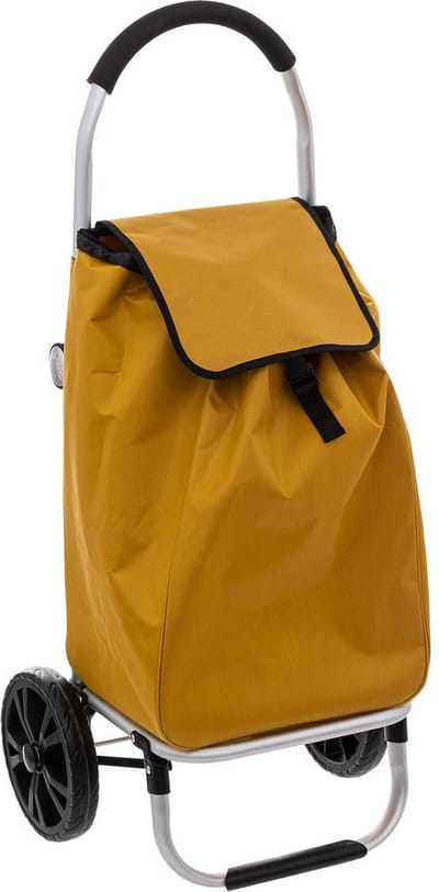 Boodschappen trolley tas met wielen - 51 liter - geel - 44x37x98 cm - Het topmodel trolley
