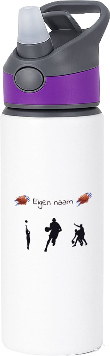 Hacebo® - Basketbal met eigen naam - waterfles met rietje paars - Basketbal - Jongens en meisjes - Cadeau - Verjaardag - Geschenk - Gepersonaliseerd - Jongens en meisjes - water fles - 650ML