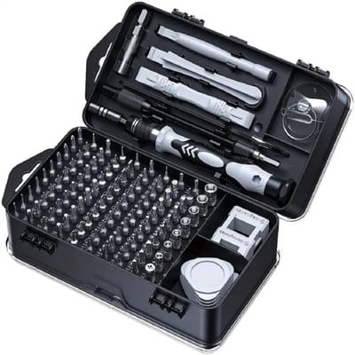 115-in-1 precisieschroevendraaierset, professionele reparatieset met platte kop en diverse bits, geschikt voor elektronica, mobiele telefoons, horloges en autoreparatie - magnetische antisliphandgreep en pincet (grijs)