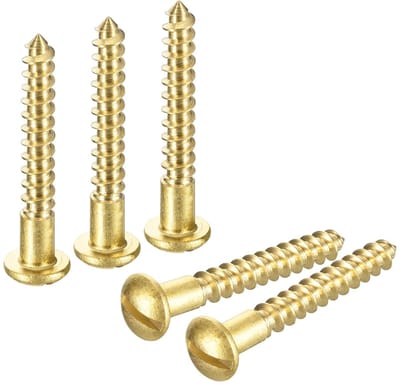 Dailygoods - QUARKZMAN Houten schroeven, M3,5 x 25 mm, ronde kop, geribbeld, van messing, zelftappende schroef voor houtbewerking, 60 stuks
